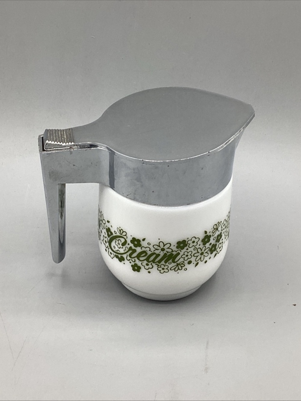 Vintage GEMCO Creamer Only Green & White Crazy Daisy Silver Lid MCM